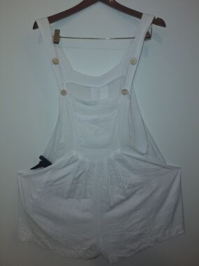 White Cotton Overall Shorts Romper
